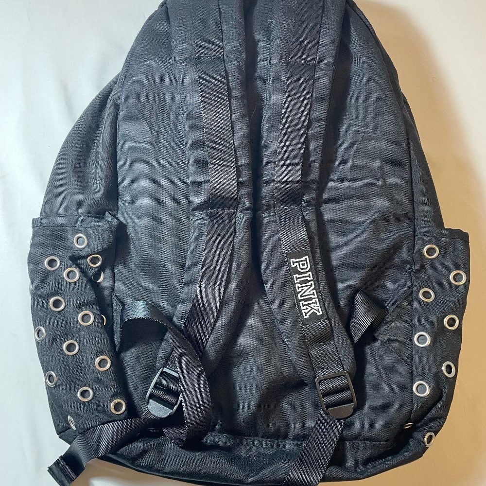 Victoria's Secret PINK Campus Backpack Laptop Travel Book Bag Tote Black Grommet - Picture 3 of 5